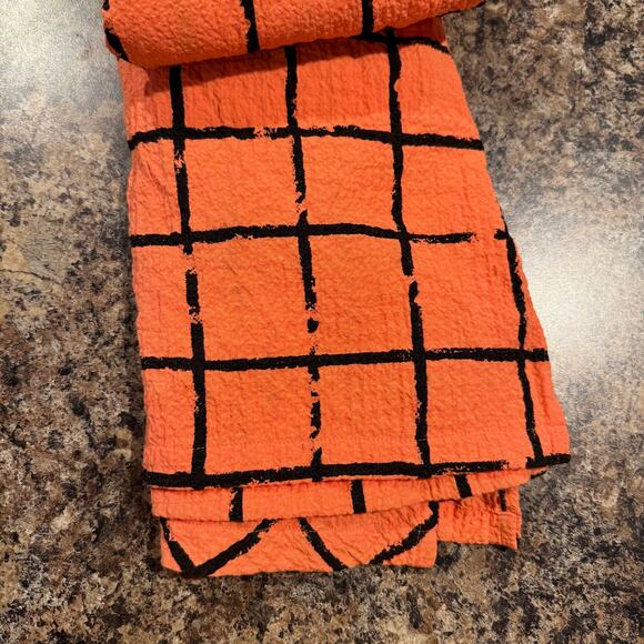 Ali Miles Tunic Top Crinkle Cottage Boho Button Up Checkered Neon Orange Large - Picture 7 of 8